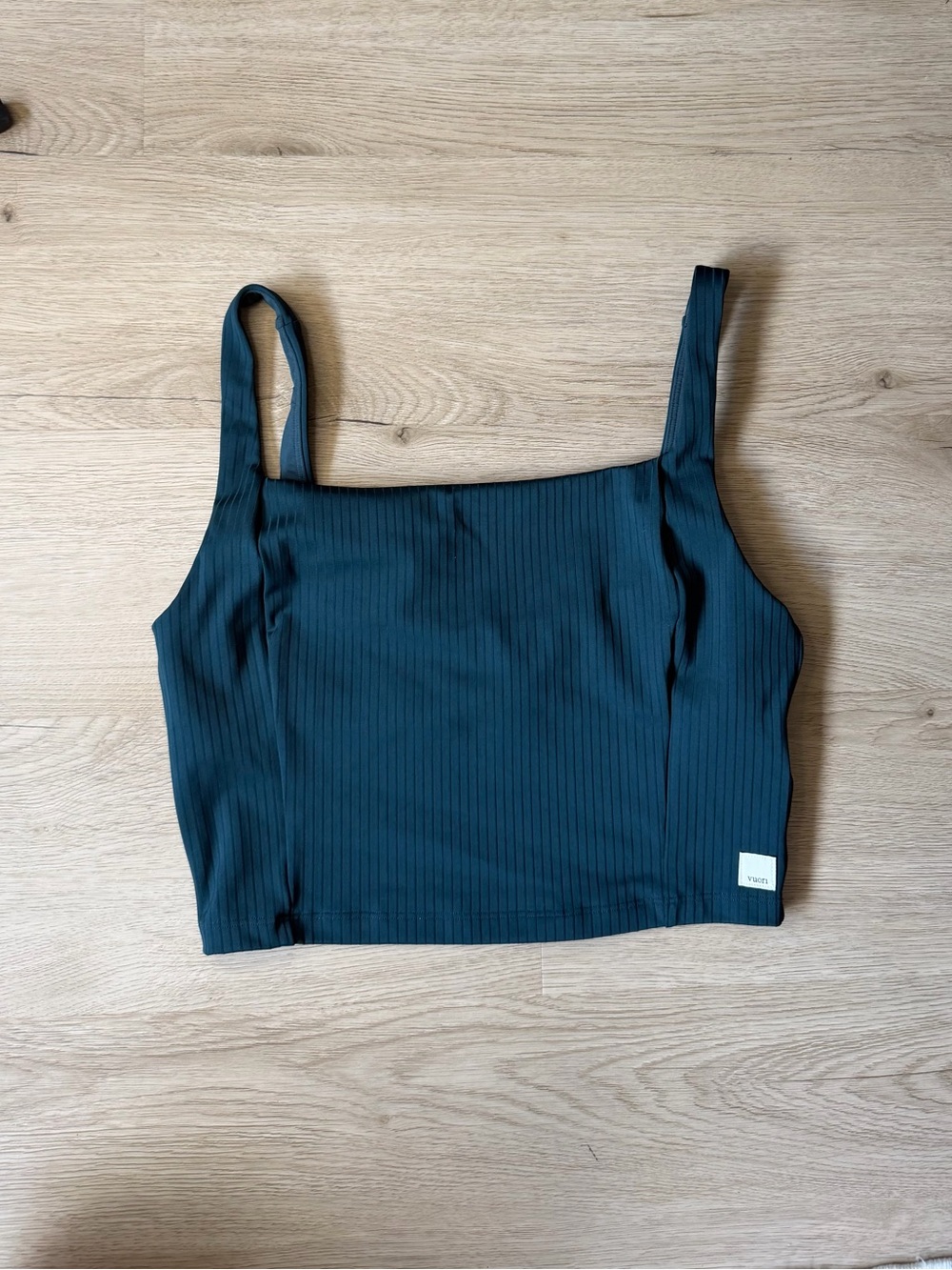 Vuori Deep Teal Ribbed Square-Neck Crop Tank